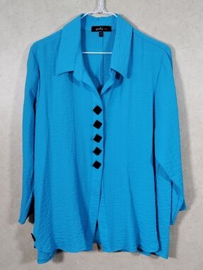 I192 Yushi Turquoise Button-Front Women's Tunic